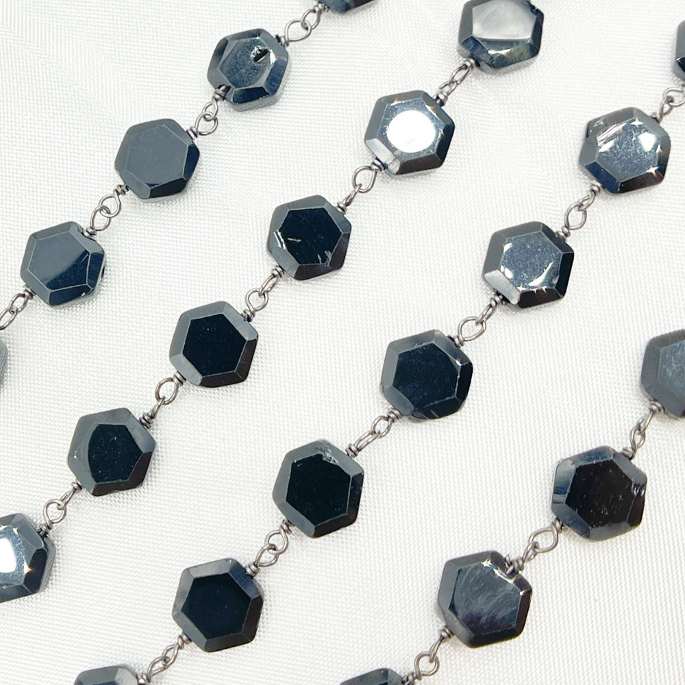 BSP22. Black Spinel Hexagon Shape Oxidized Wire Chain