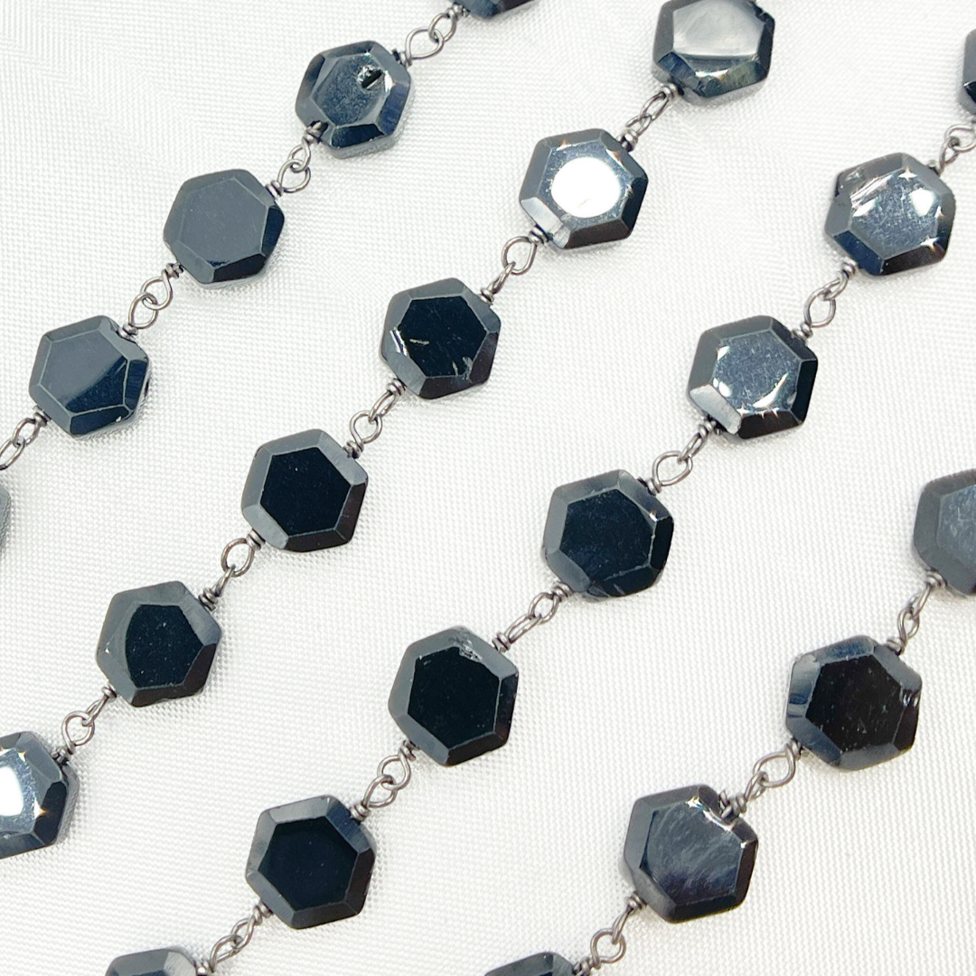 BSP22. Black Spinel Hexagon Shape Oxidized Wire Chain