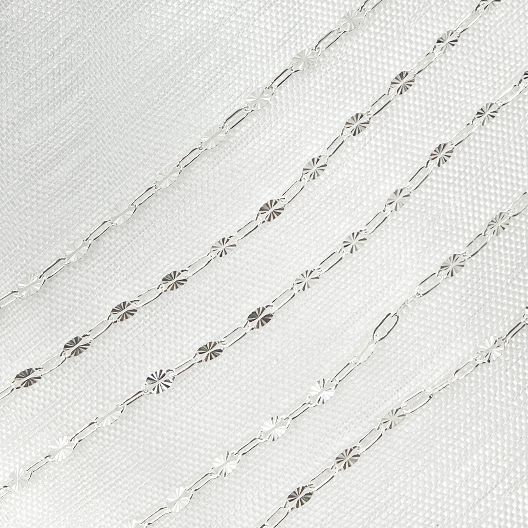 V170SS. Sterling Silver Diamond Cut Marina & Round Cable Link Chain