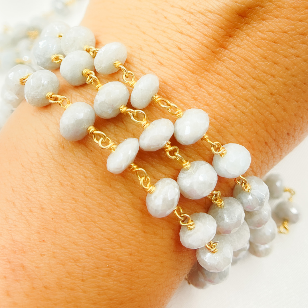 Coated Milky Aquamarine Gold Plated Wire Chain. AQU17