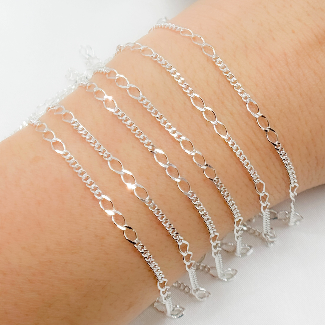 V240SS. Sterling Silver 3 Links Long and Curb Chain in Between