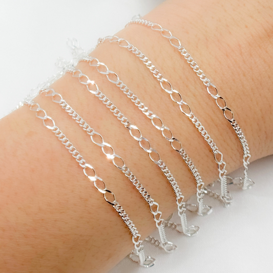 V240SS. Sterling Silver 3 Links Long and Curb Chain in Between
