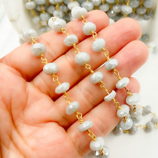 Coated Milky Aquamarine Gold Plated Wire Chain. AQU17