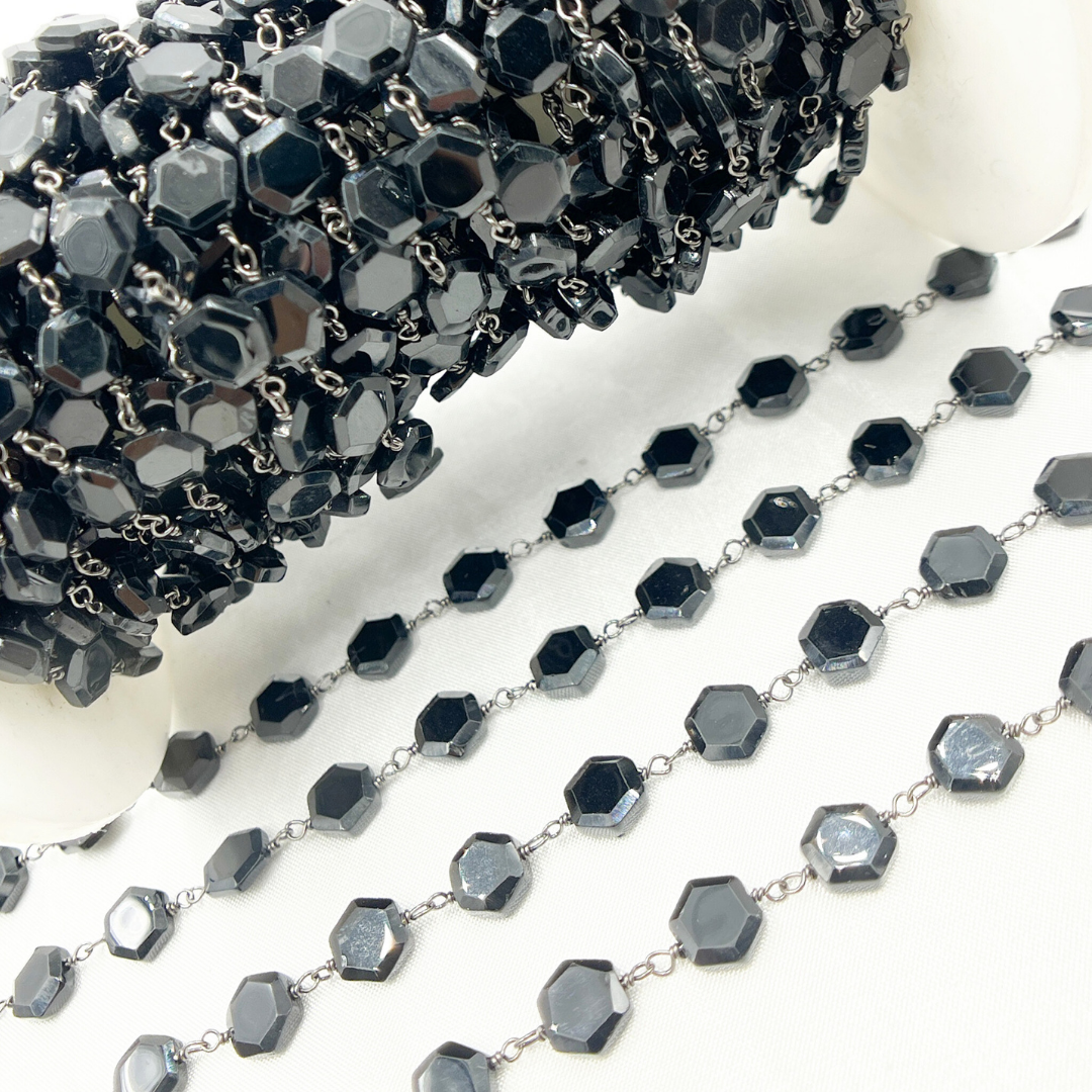 BSP22. Black Spinel Hexagon Shape Oxidized Wire Chain