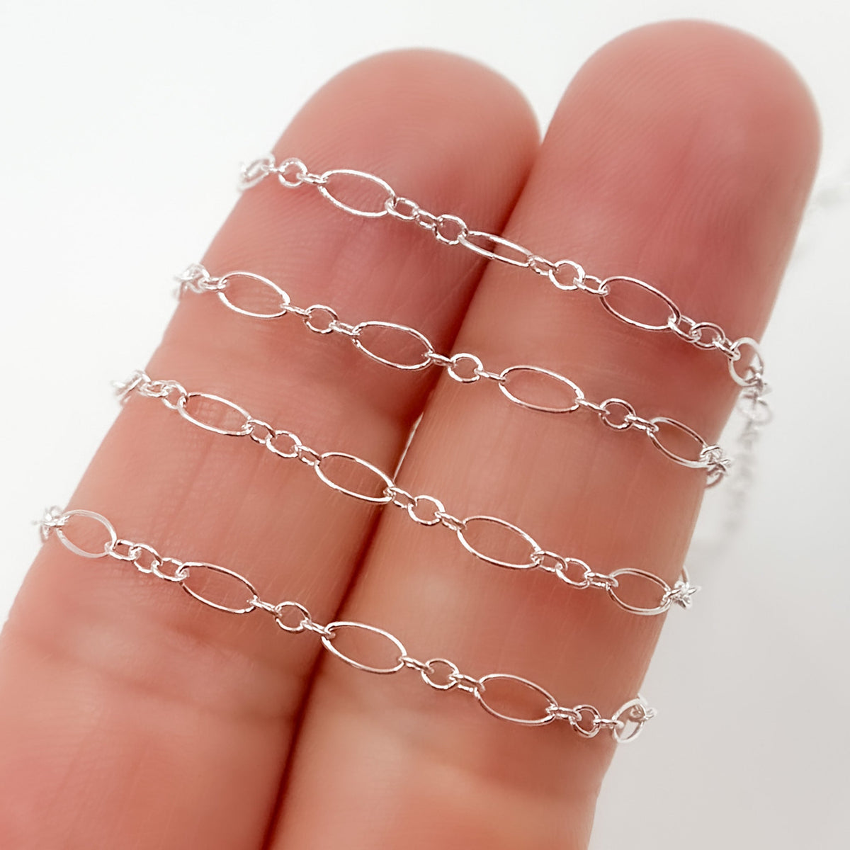 716-801SS. Sterling Silver Oval Long and Short Links Chain