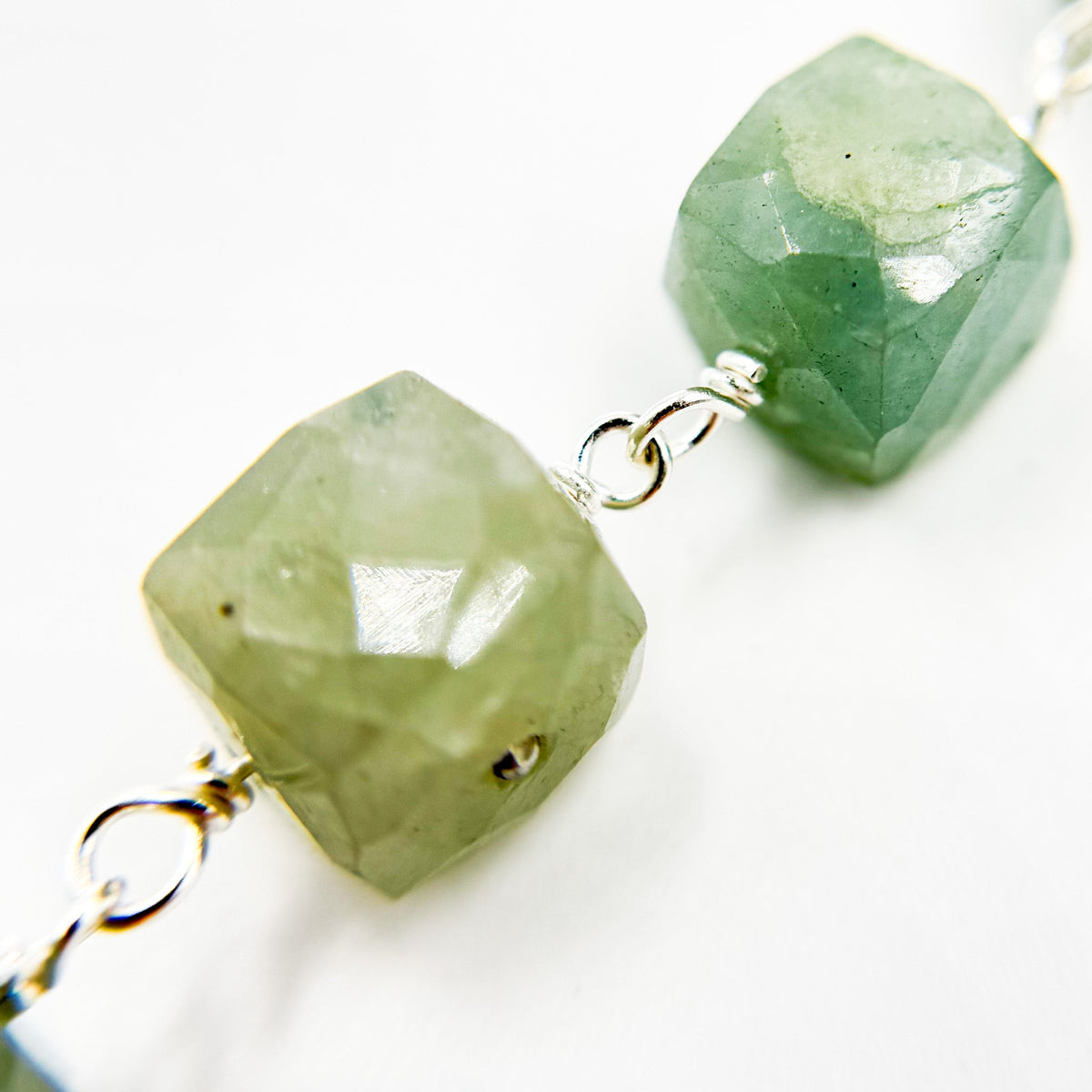 AQU33. Milky Aquamarine Cube Faceted Sterling Silver Wire Chain