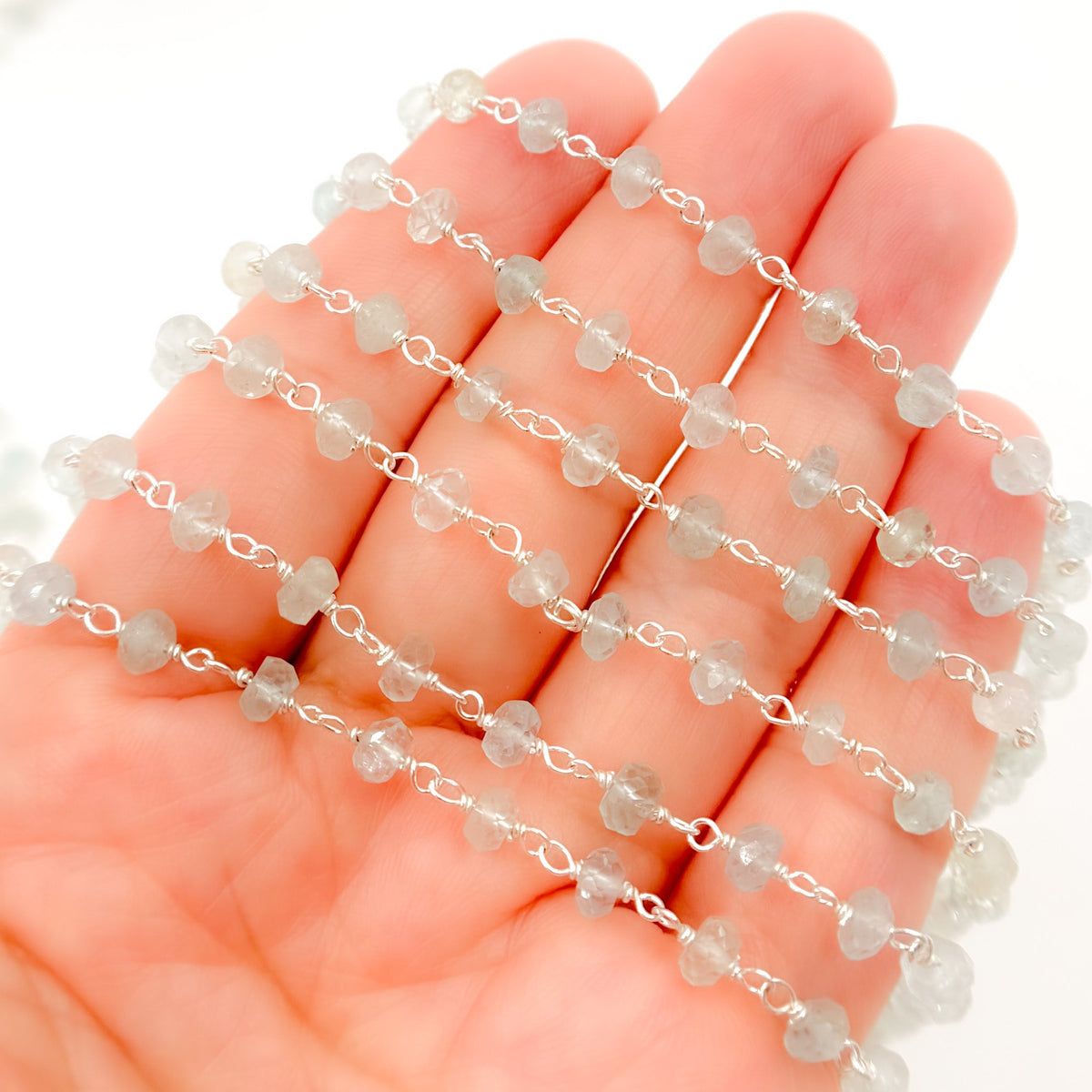 AQU30. Aquamarine Sterling Silver Wire Chain