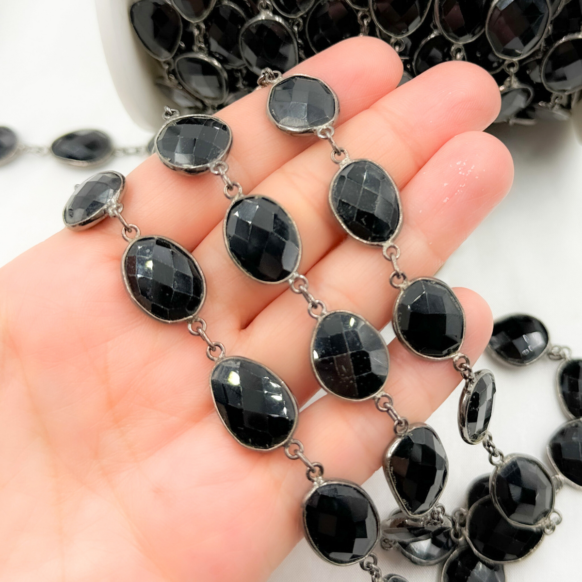 Black Spinel Organic Shape Bezel Oxidized Wire Chain. BSP63