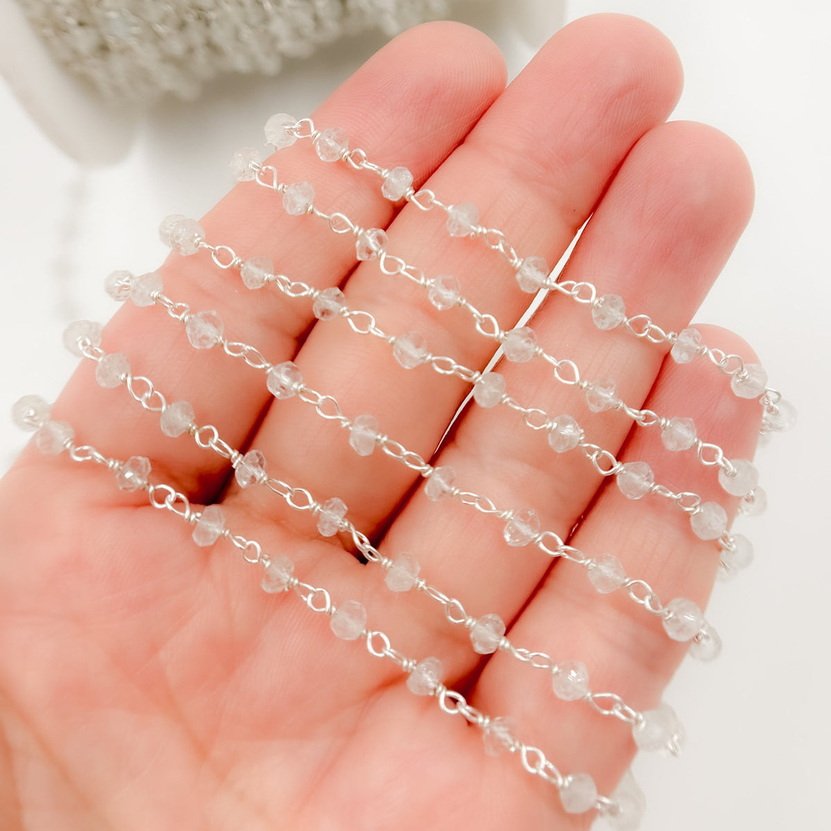 AQU32. Aquamarine Sterling Silver Wire Chain