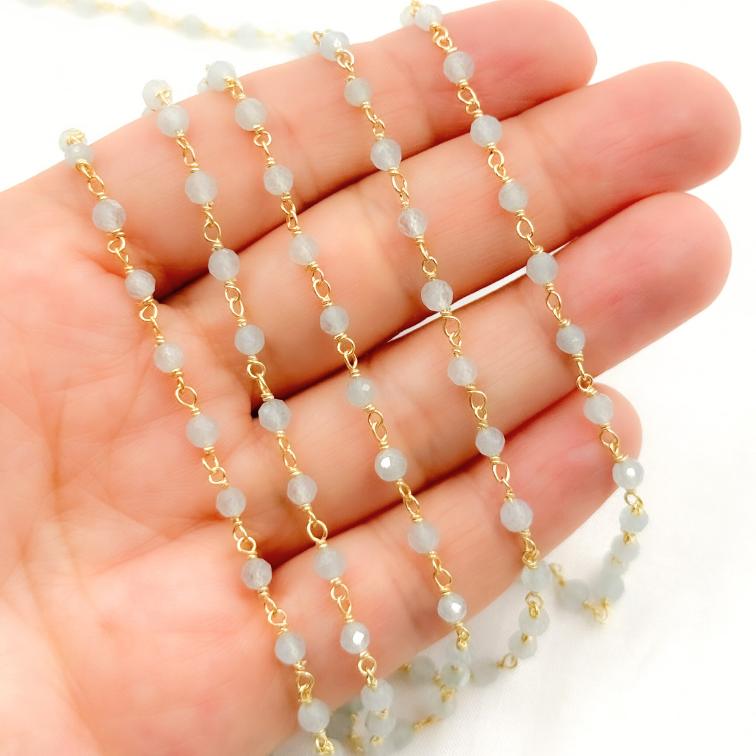 Coated Milky Aquamarine Gold Plated Wire Chain. AQU25