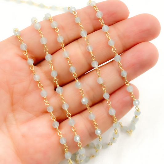 Coated Milky Aquamarine Gold Plated Wire Chain. AQU25