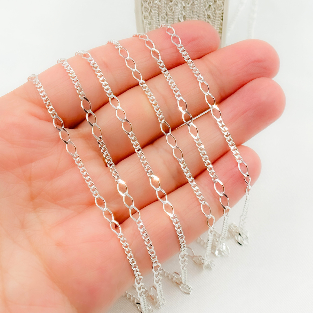 V240SS. Sterling Silver 3 Links Long and Curb Chain in Between