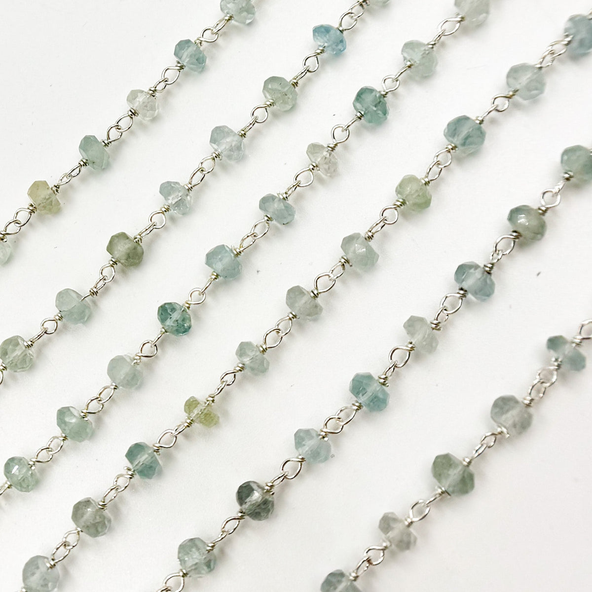 AQU30. Aquamarine Sterling Silver Wire Chain