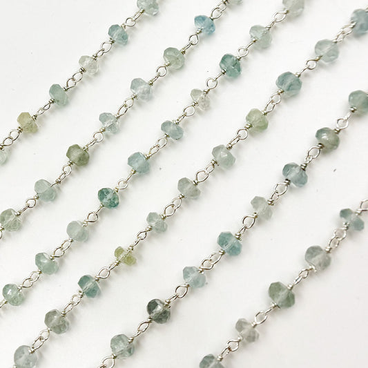 AQU30. Aquamarine Sterling Silver Wire Chain