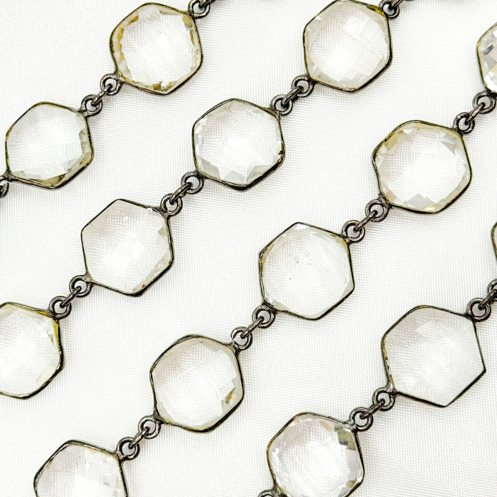 Crystal Hexagon Shape Bezel Oxidized Wire Chain. CR2