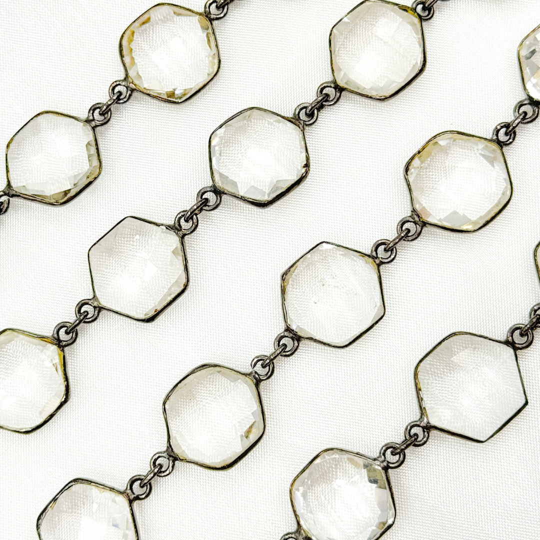 Crystal Hexagon Shape Bezel Oxidized Wire Chain. CR2