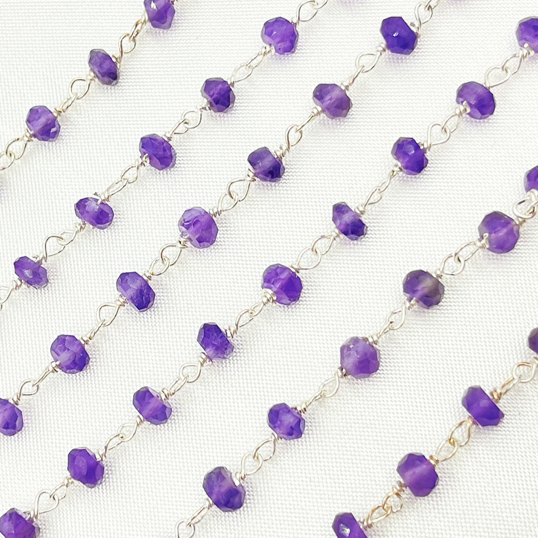 AME2. Amethyst 925 Sterling Silver Wire Chain