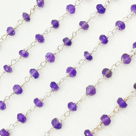 AME2. Amethyst 925 Sterling Silver Wire Chain