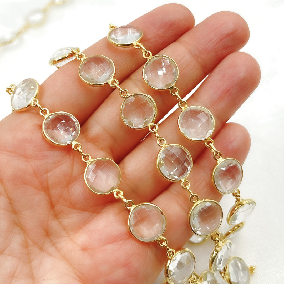 Crystal Round Shape Bezel Gold Plated Wire Chain. CR11