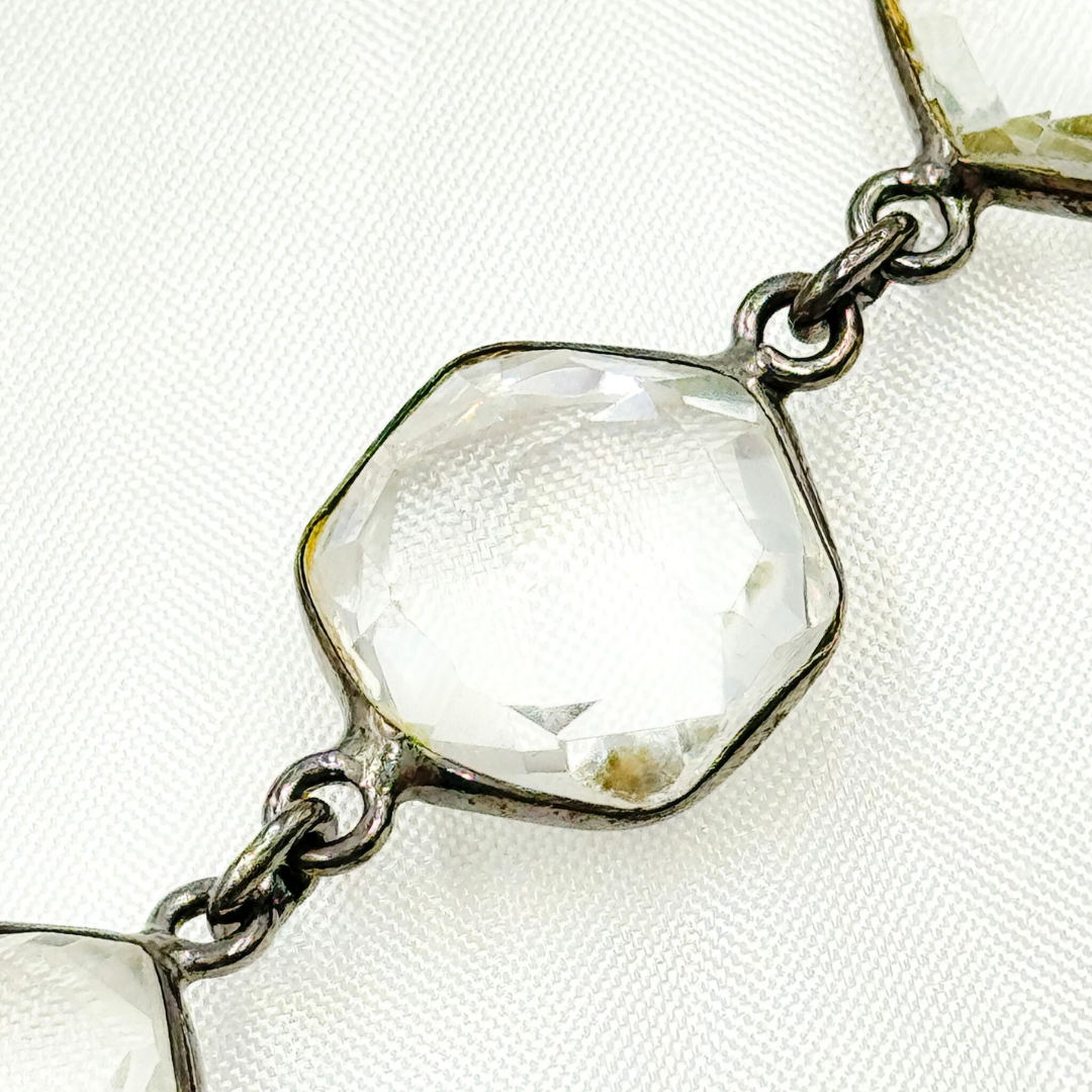 Crystal Hexagon Shape Bezel Oxidized Wire Chain. CR2