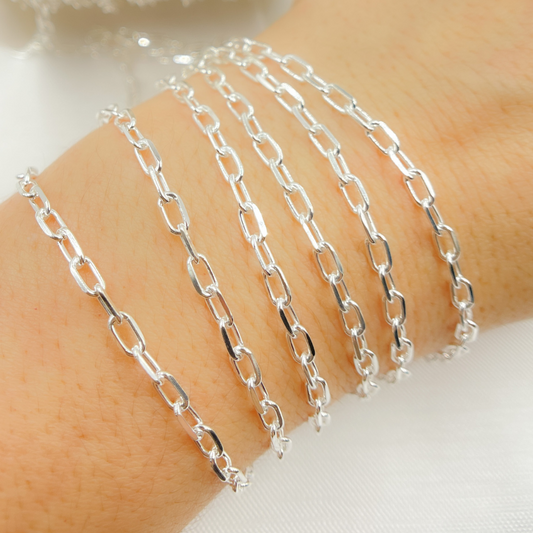 V182SS. Sterling Silver Diamond Cut Paperclip Link Chain
