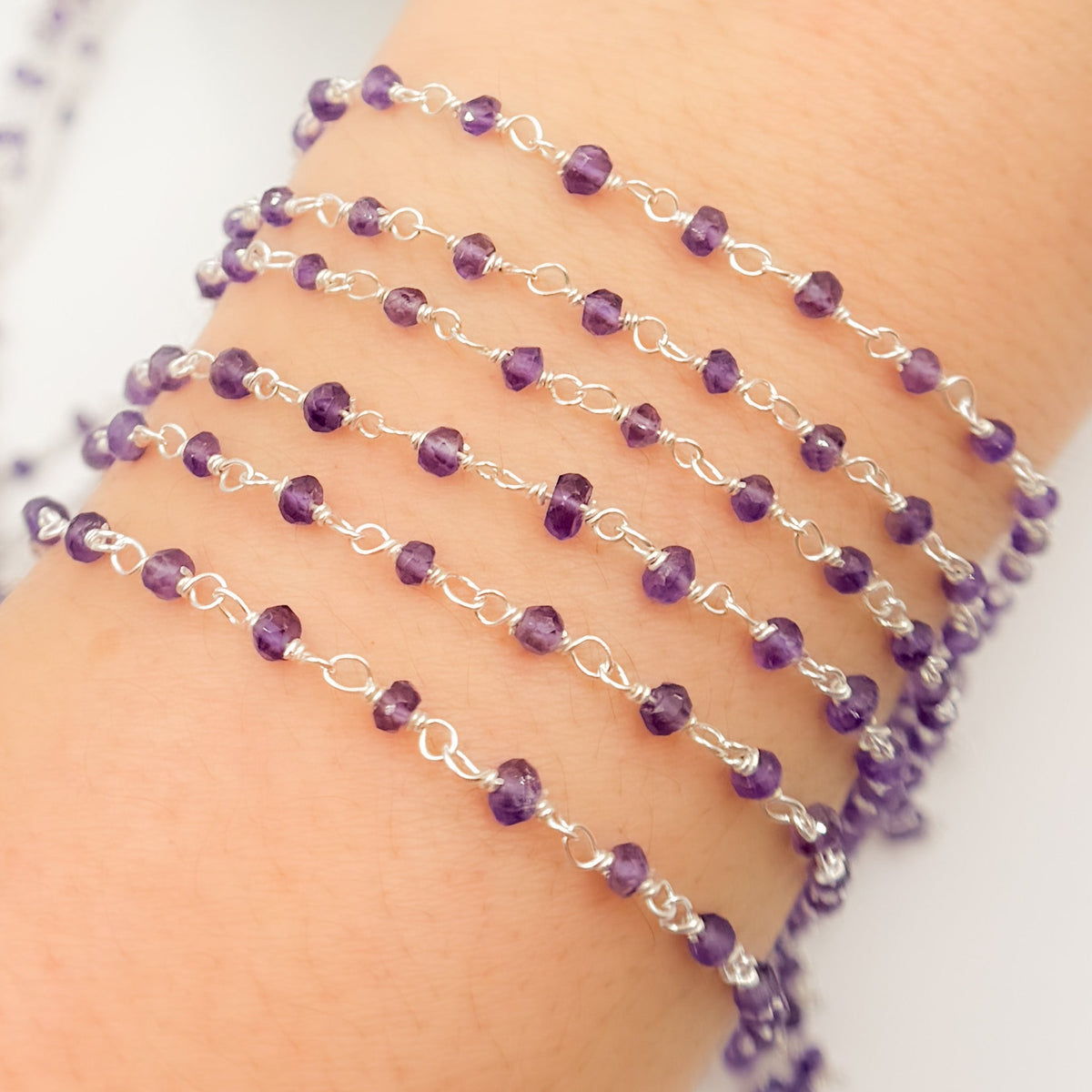 AME34. Amethyst Sterling Silver Wire Chain
