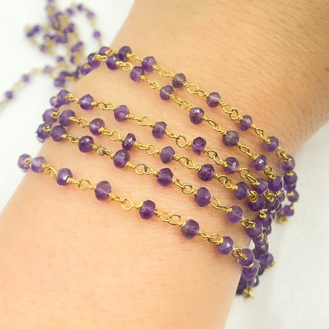 AME9. Amethyst Gold Plated Sterling Silver Wire Chain