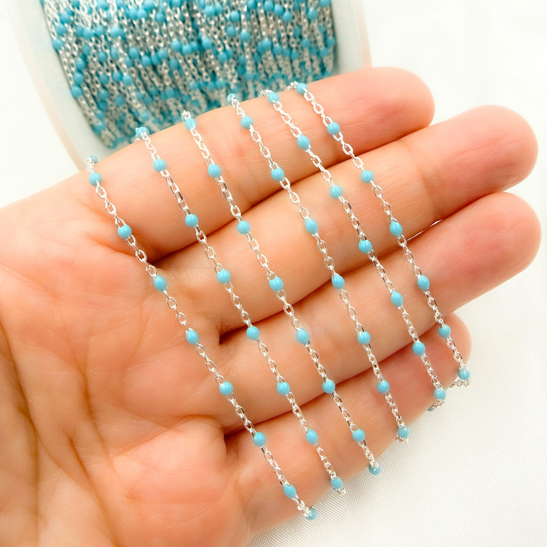 V203TURSS. Sterling Silver Turquoise Color Enamel Chain