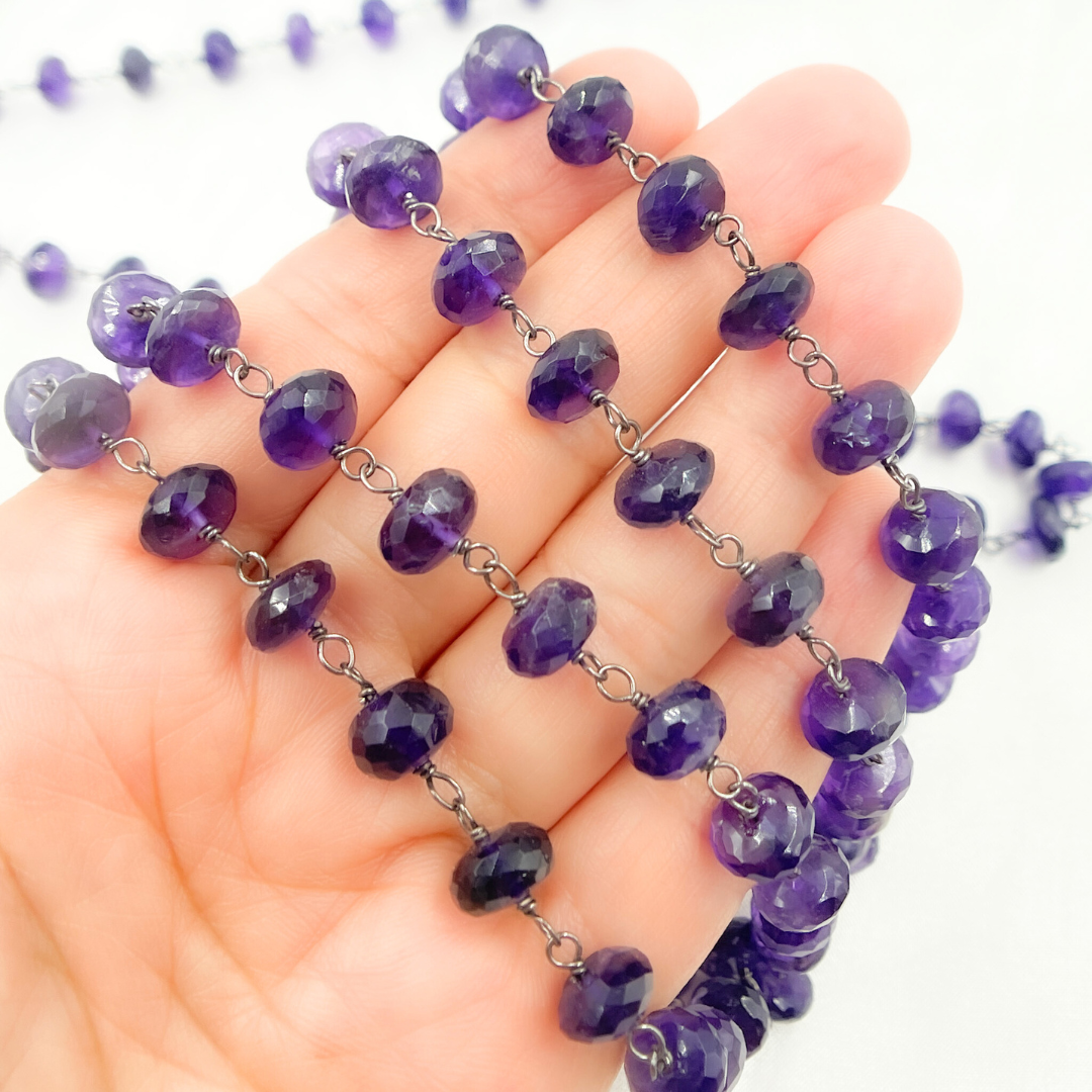Amethyst Oxidized 925 Sterling Silver Wire Chain. AME12