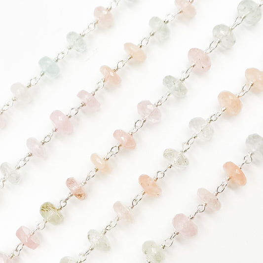 MAQ4. Multi Aquamarine Sterling Silver Wire Chain