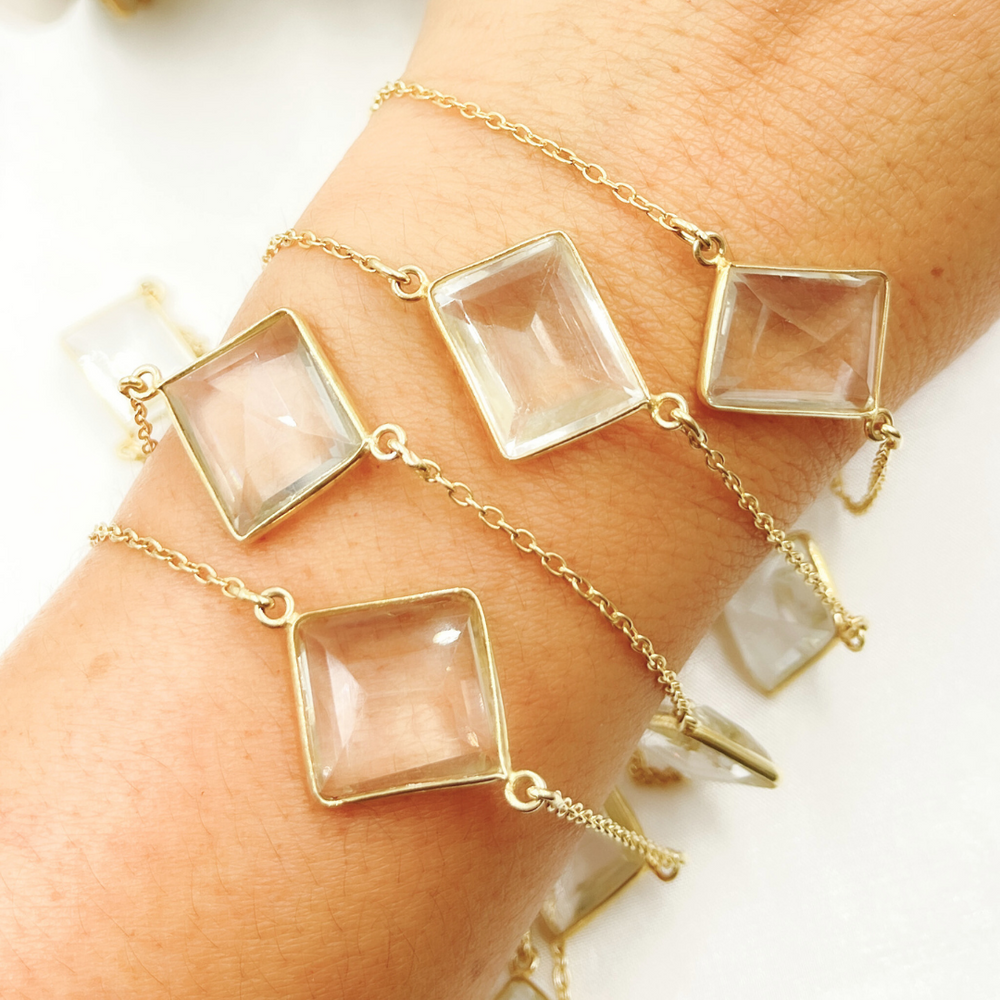Crystal Rectangle Shape Bezel Gold Plated Wire Chain. CR6