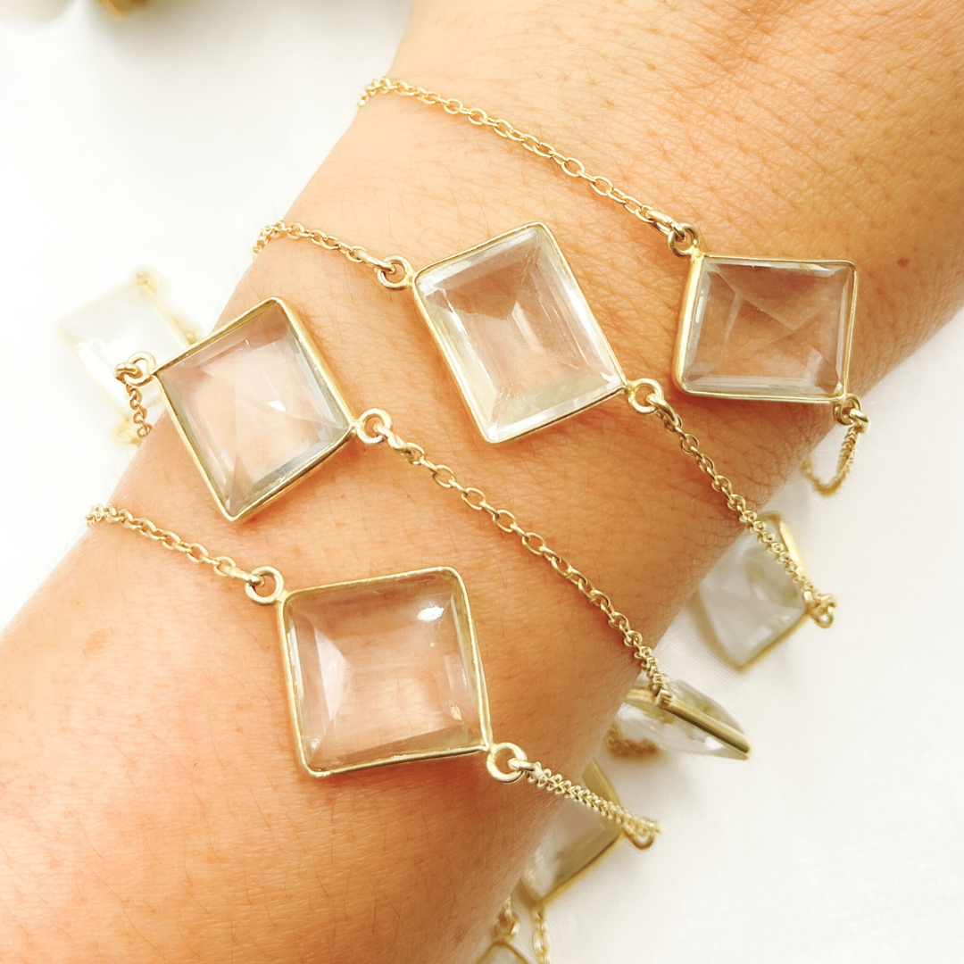 Crystal Rectangle Shape Bezel Gold Plated Wire Chain. CR6