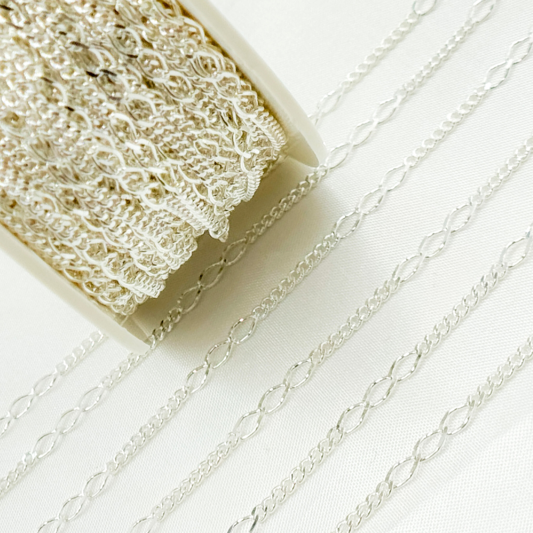 V240SS. Sterling Silver 3 Links Long and Curb Chain in Between