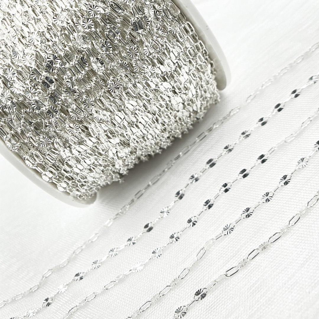 V170SS. Sterling Silver Diamond Cut Marina & Round Cable Link Chain