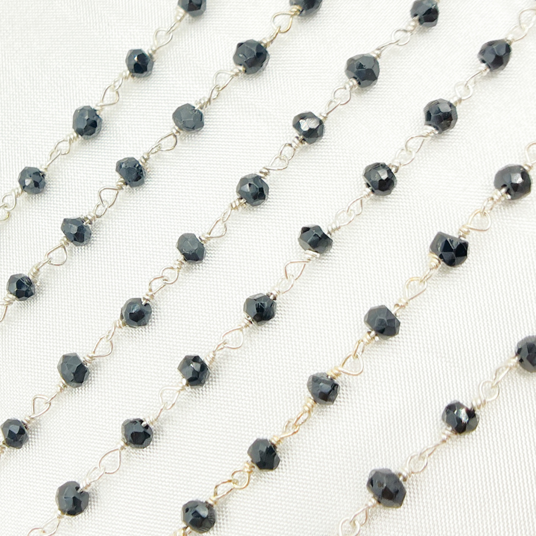 BSP55. Black Spinel Sterling Silver Wire Chain