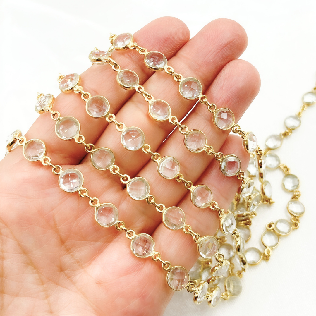 Crystal Round Shape Bezel Gold Plated Wire Chain. CR14