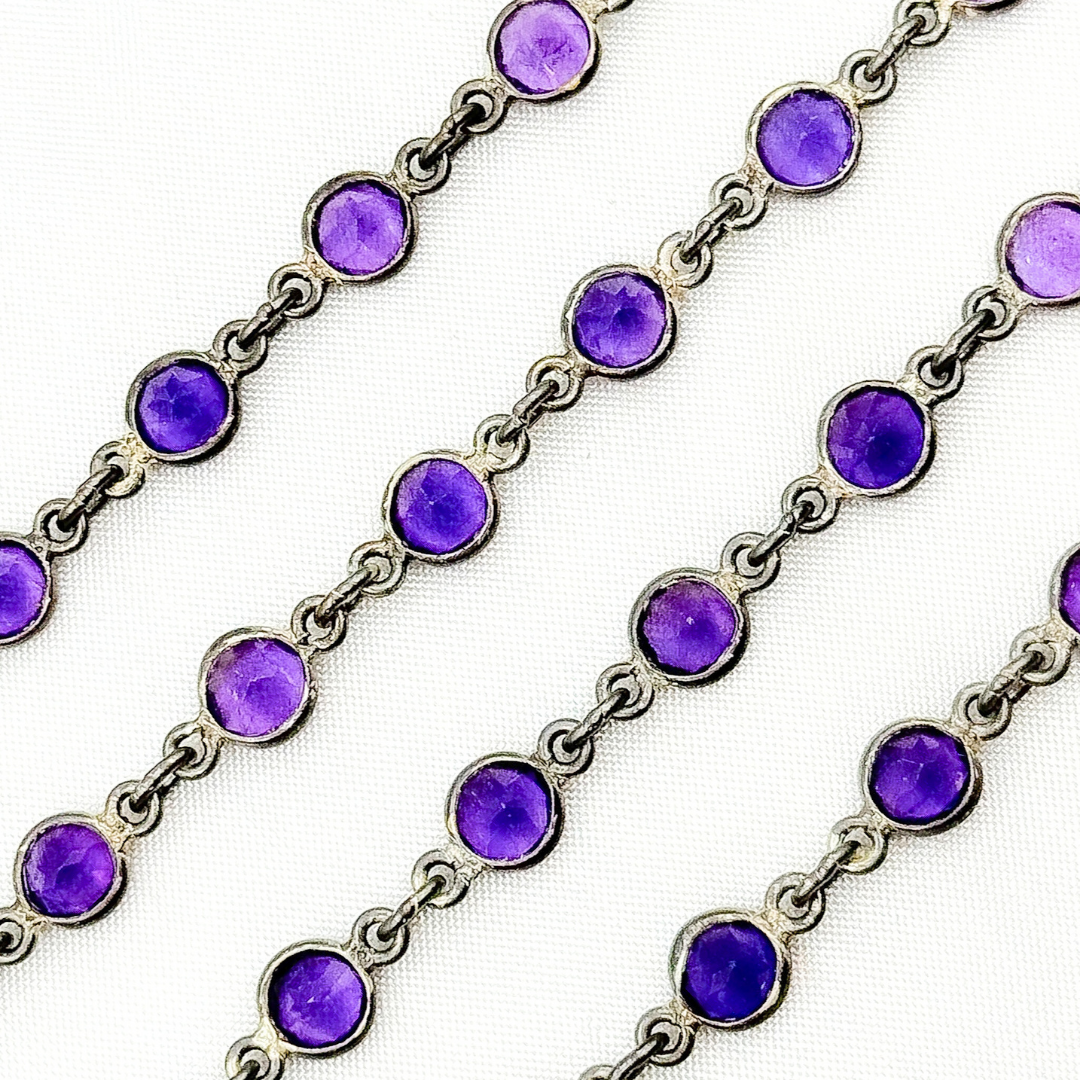 Amethyst Round Shape Bezel Oxidized Wire Chain. AME7