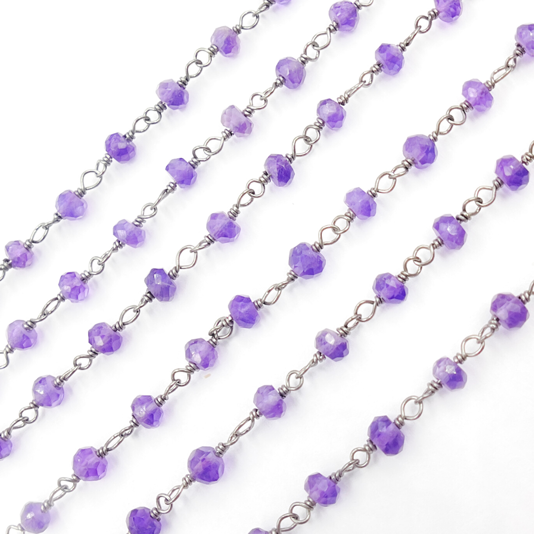Amethyst Gemstone Oxidized 925 Sterling Silver Wire Chain. AME8