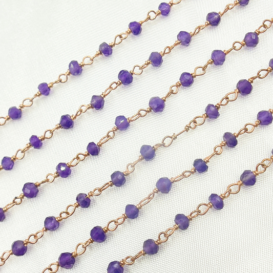 Amethyst Rose Gold Plated 925 Sterling Silver Wire Chain. AME10