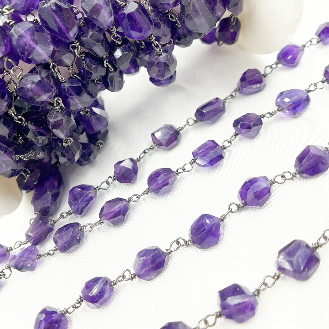 Amethyst Organic Shape Oxidized Wire Chain. AME25