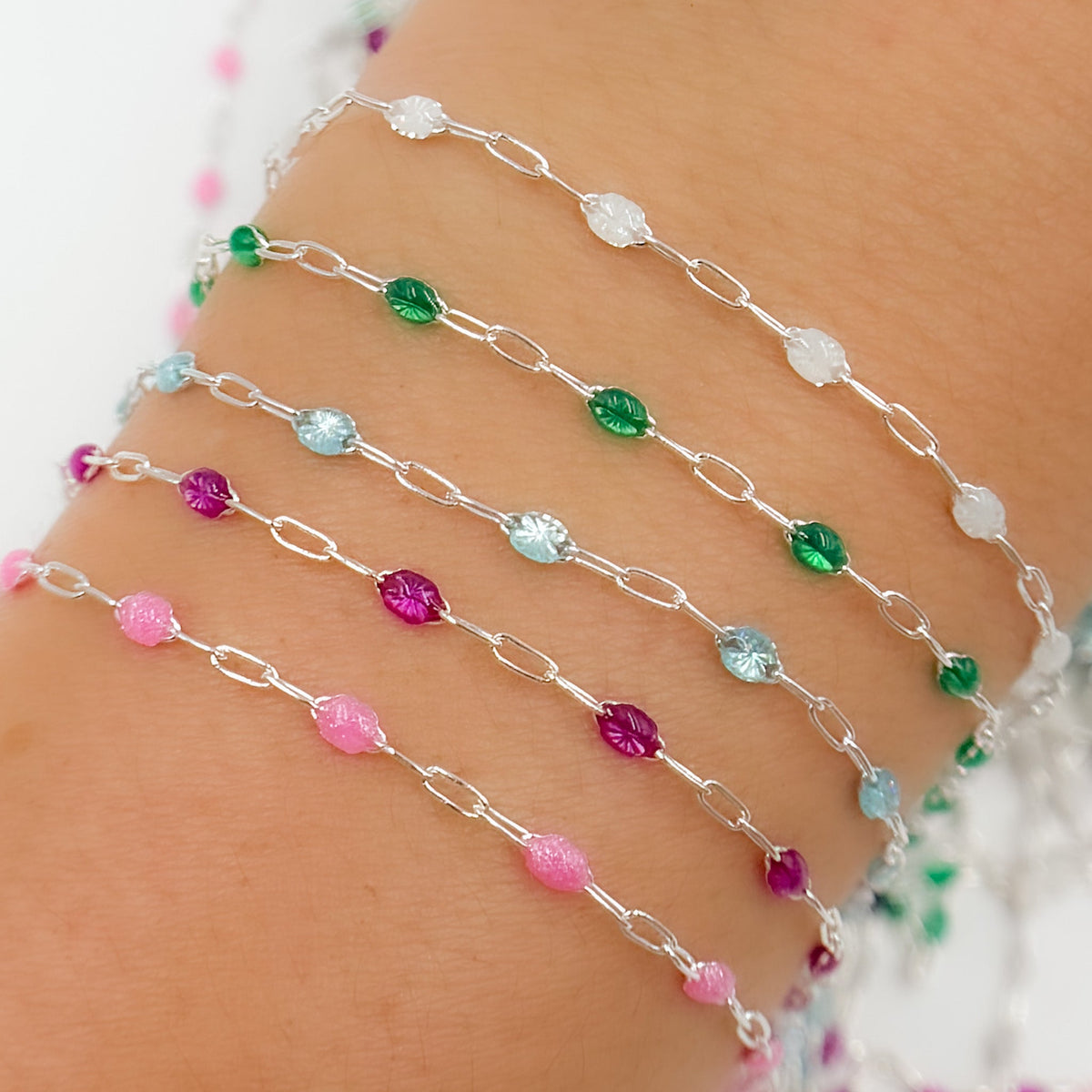 V250ENSS. Sterling Silver Enamel Satellite Chains