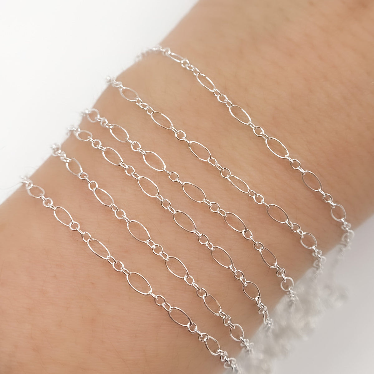 716-801SS. Sterling Silver Oval Long and Short Links Chain