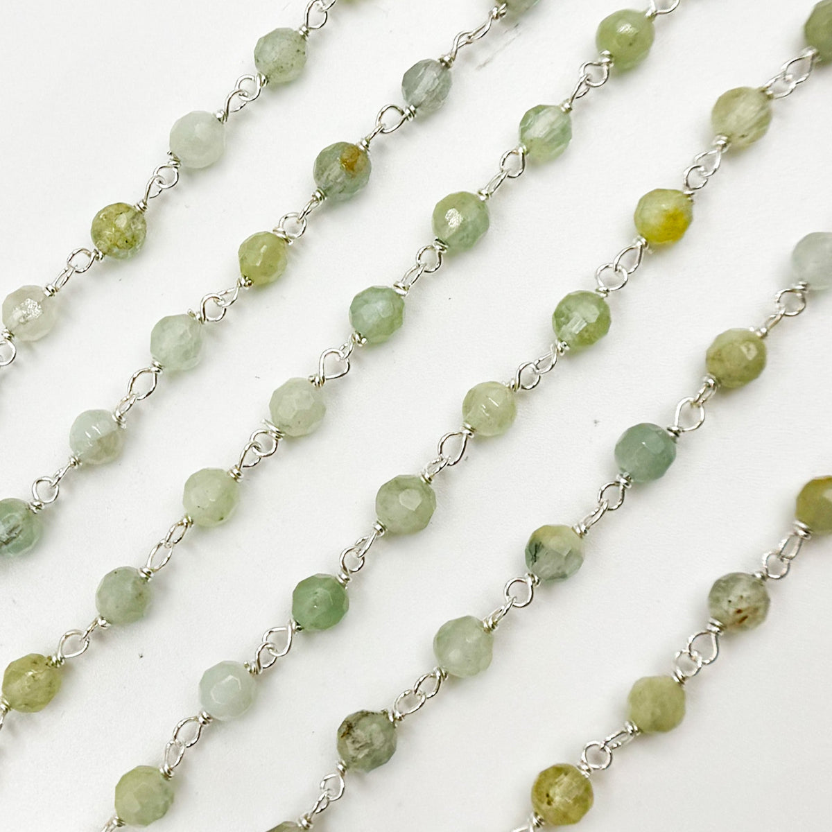 AQU28. Coated Aquamarine Sterling Silver Wire Chain