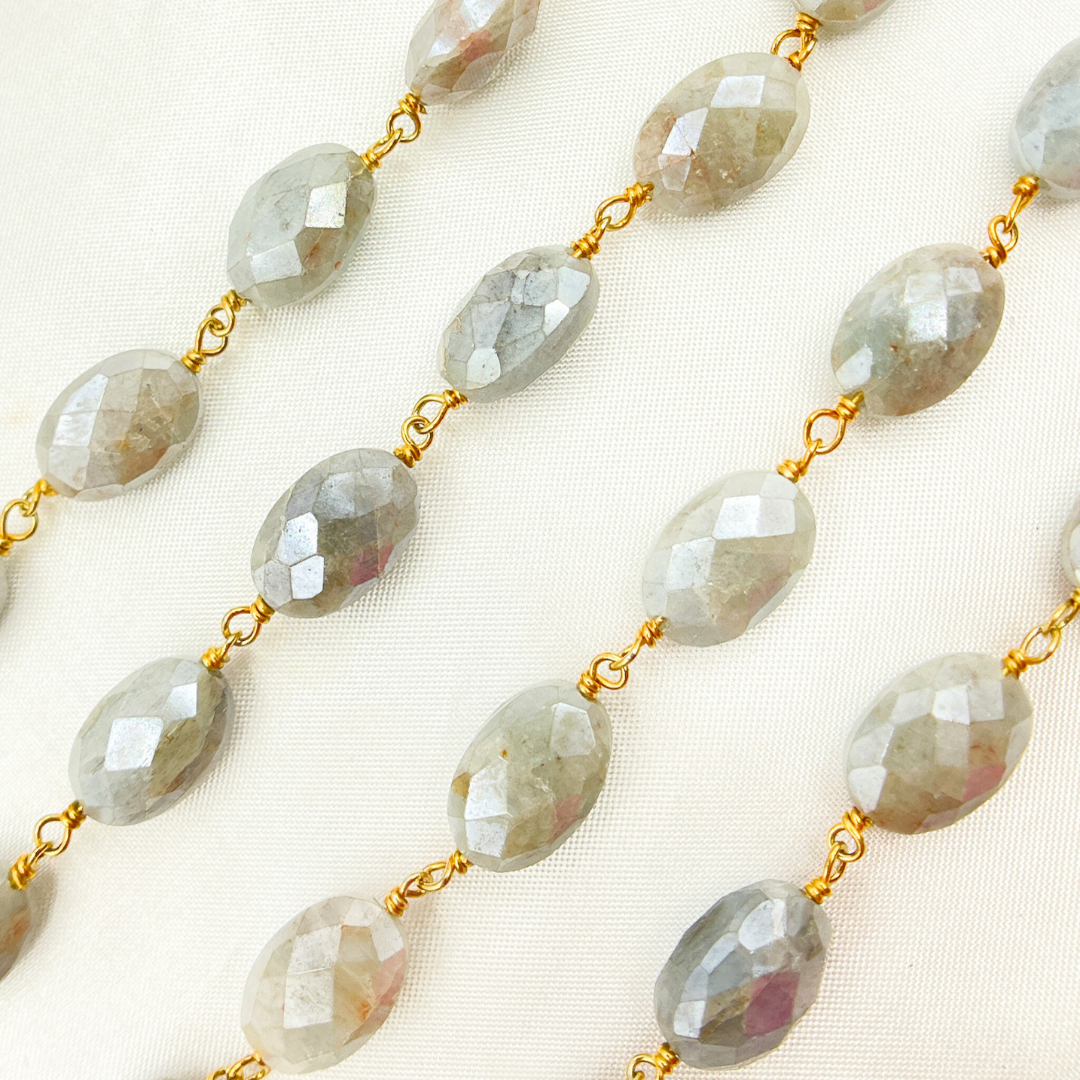 Milky Aquamarine Gold Plated Wire Chain. AQU16