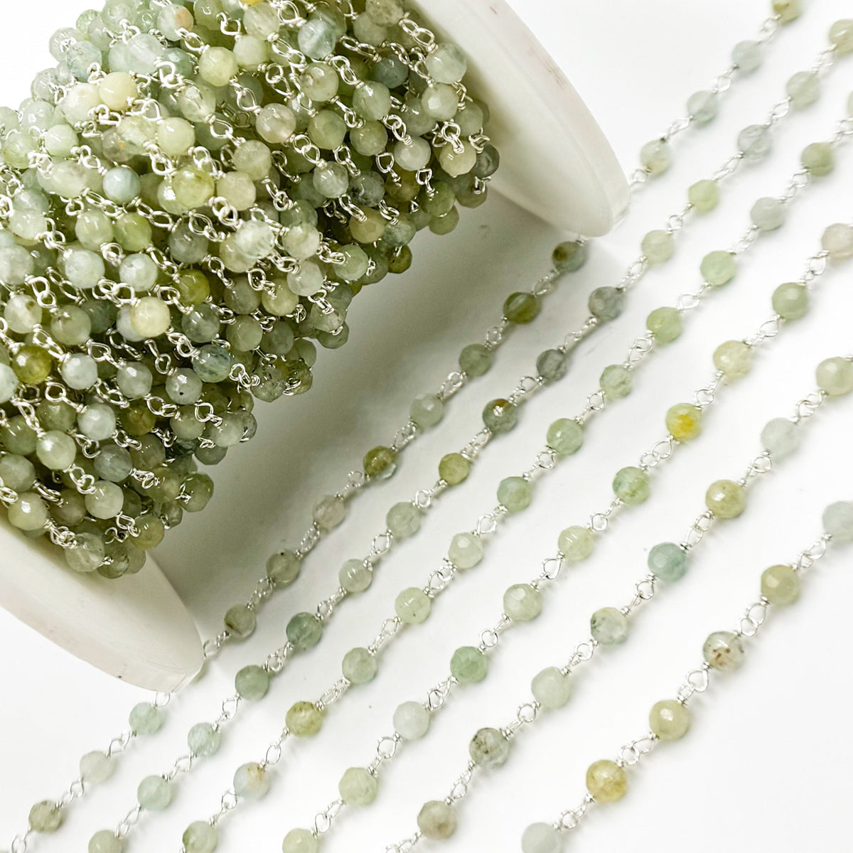 AQU28. Coated Aquamarine Sterling Silver Wire Chain