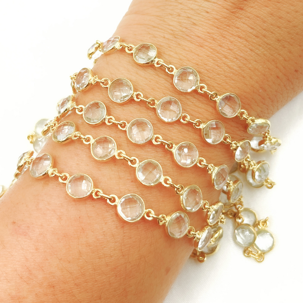Crystal Round Shape Bezel Gold Plated Wire Chain. CR14