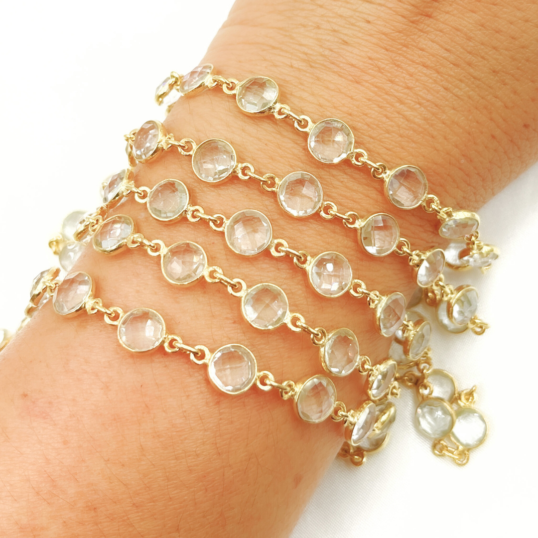 Crystal Round Shape Bezel Gold Plated Wire Chain. CR14