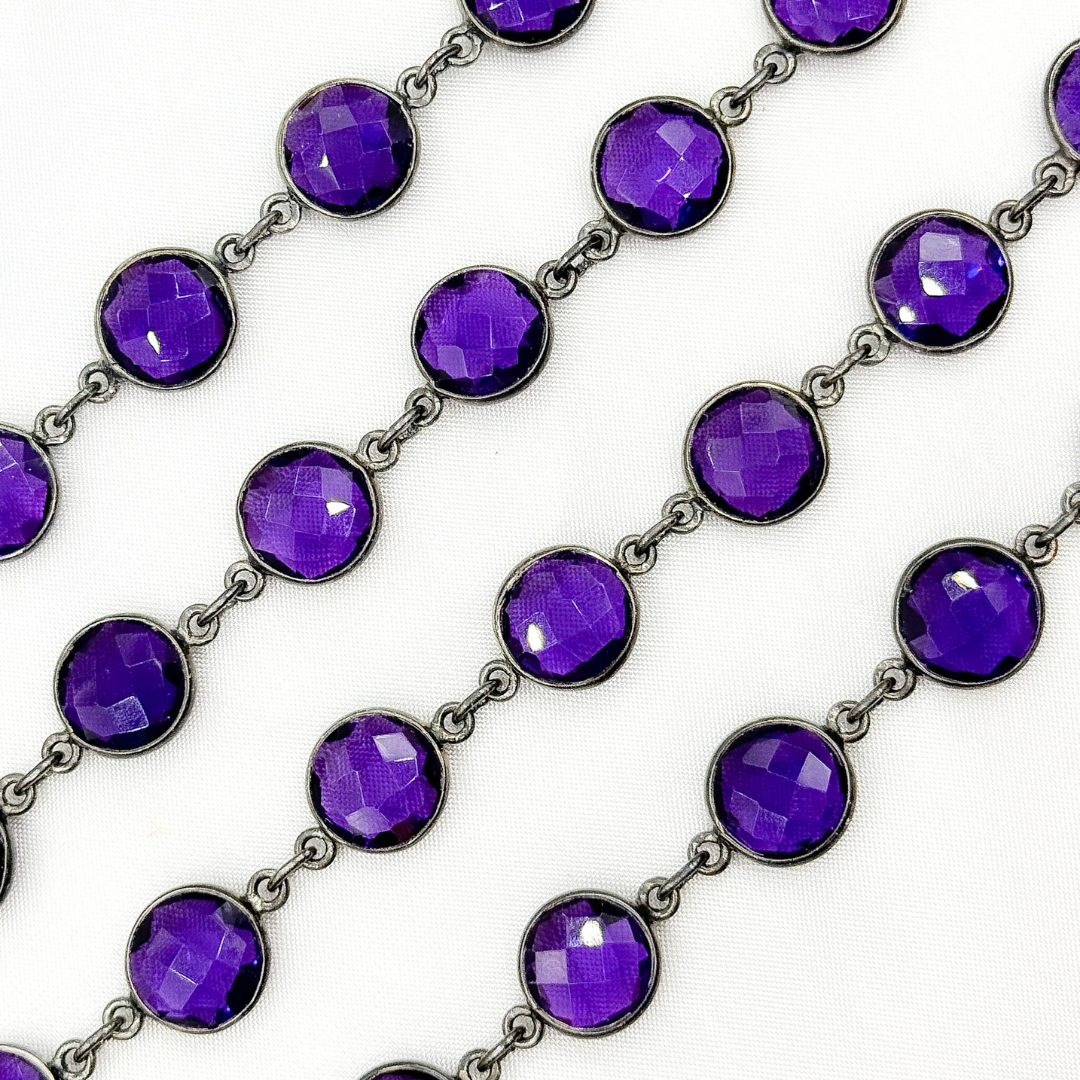 Amethyst Round Shape Bezel Oxidized Wire Chain. AME5