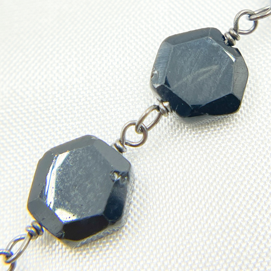 BSP22. Black Spinel Hexagon Shape Oxidized Wire Chain