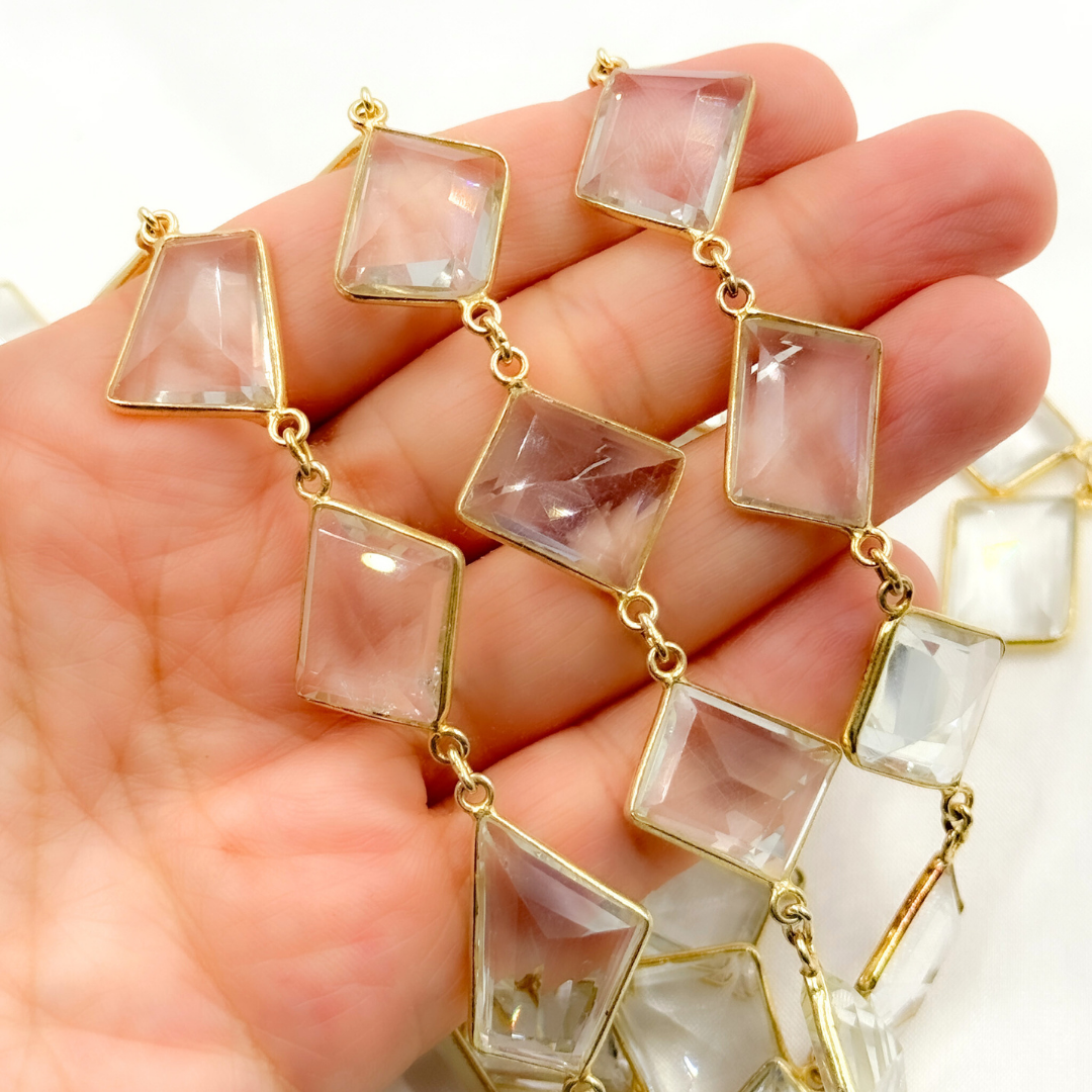 Crystal Rectangular Shape Bezel Gold Plated Wire Chain. CR8